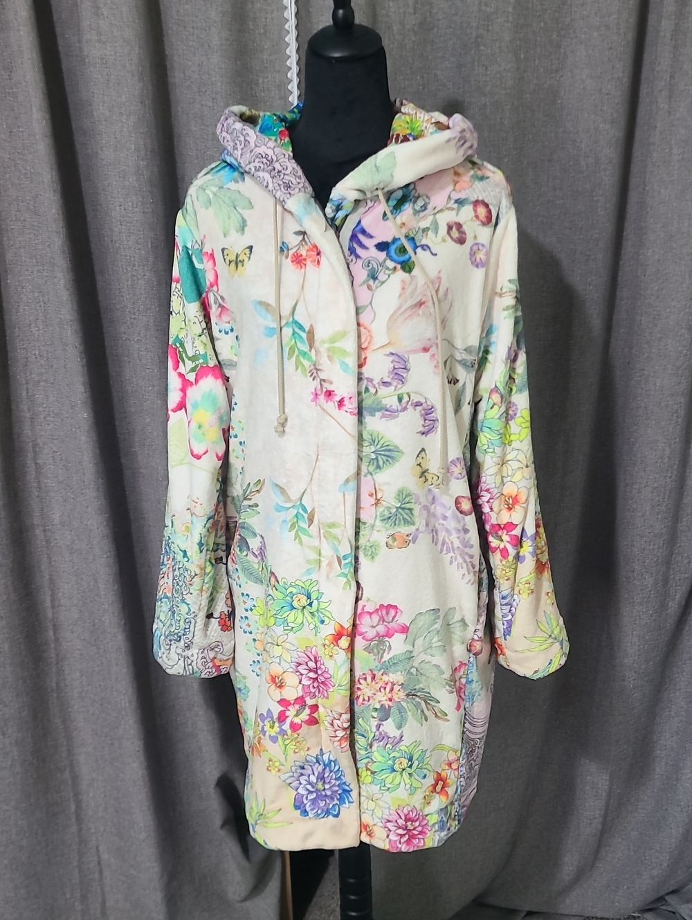 Johnny Was Reversible Floral Cozy Fleece Robe Duster Pockets